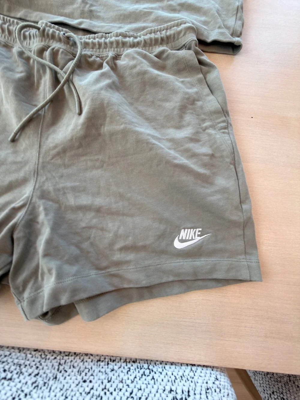 Nike Women’s Olive Green Crop Tee (Medium) & Drawstring Shorts (Large) Set
